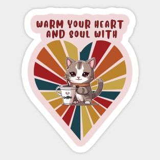 Warm your heart and soul with Cat and coffee KAWAII Sticker